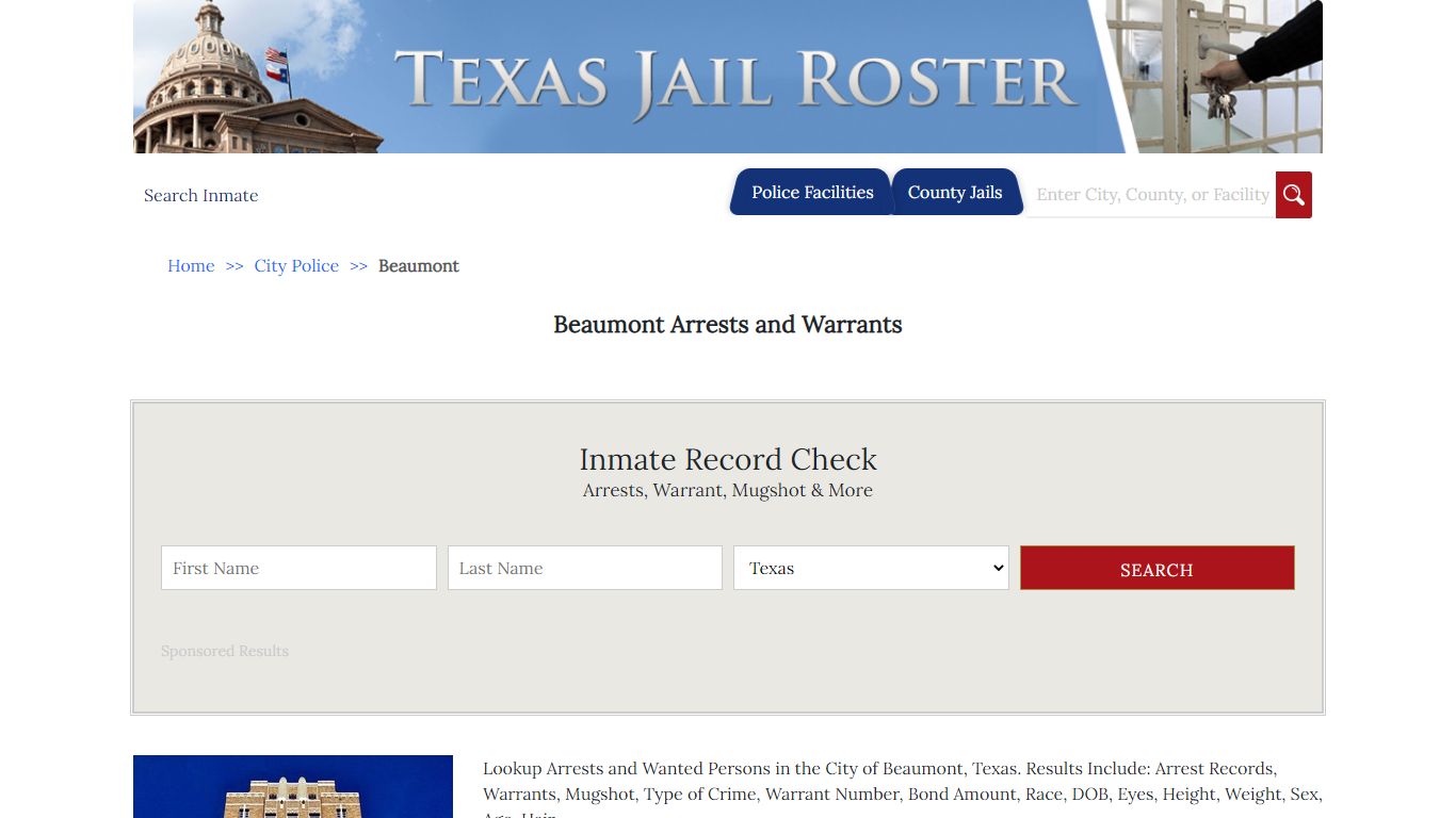 Beaumont Arrests and Warrants | Jail Roster Search